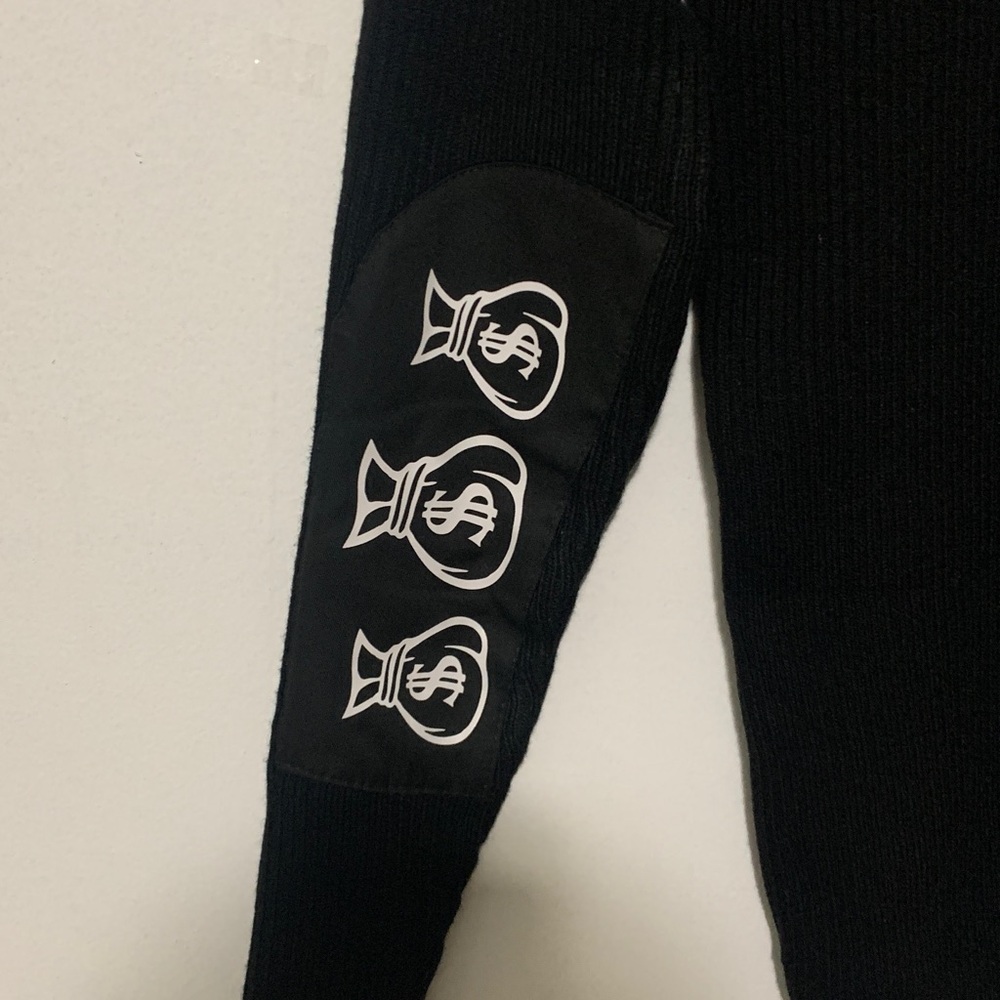 LL Bean Commando Black Sweater with Moneyary Themed Embellishments - Picture 5 of 14